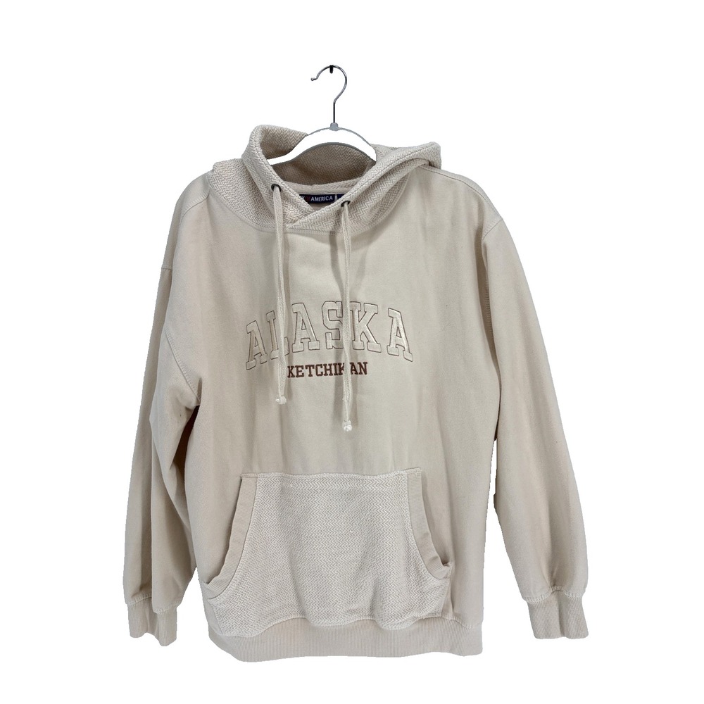 Alaska Ketchikan Hoodie Pullover XL Beige Sweatshirt Basix of America
